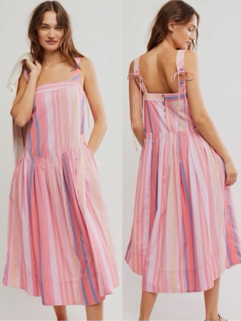 Free People Primavera Reversible Striped Midi Dress Strawberry Combo Size Large